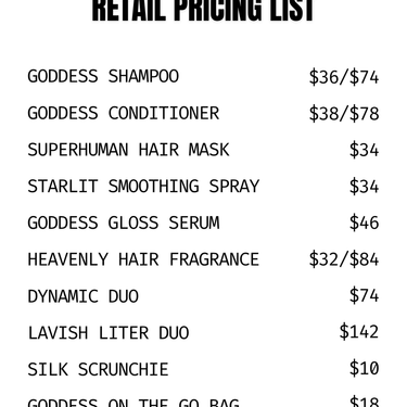 Retail Pricing Sheet